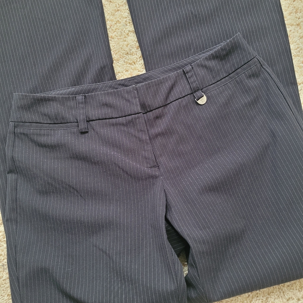 NY & Co Stretch Black Trouser Dress Pants with Gray Stripe 6 - Picture 3 of 9